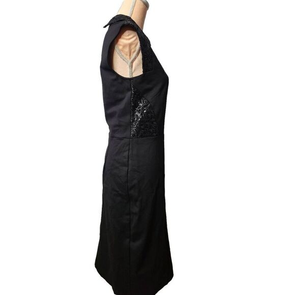 Eva Franco Knit Lace Trim Midi Dress in Black - Picture 2 of 5